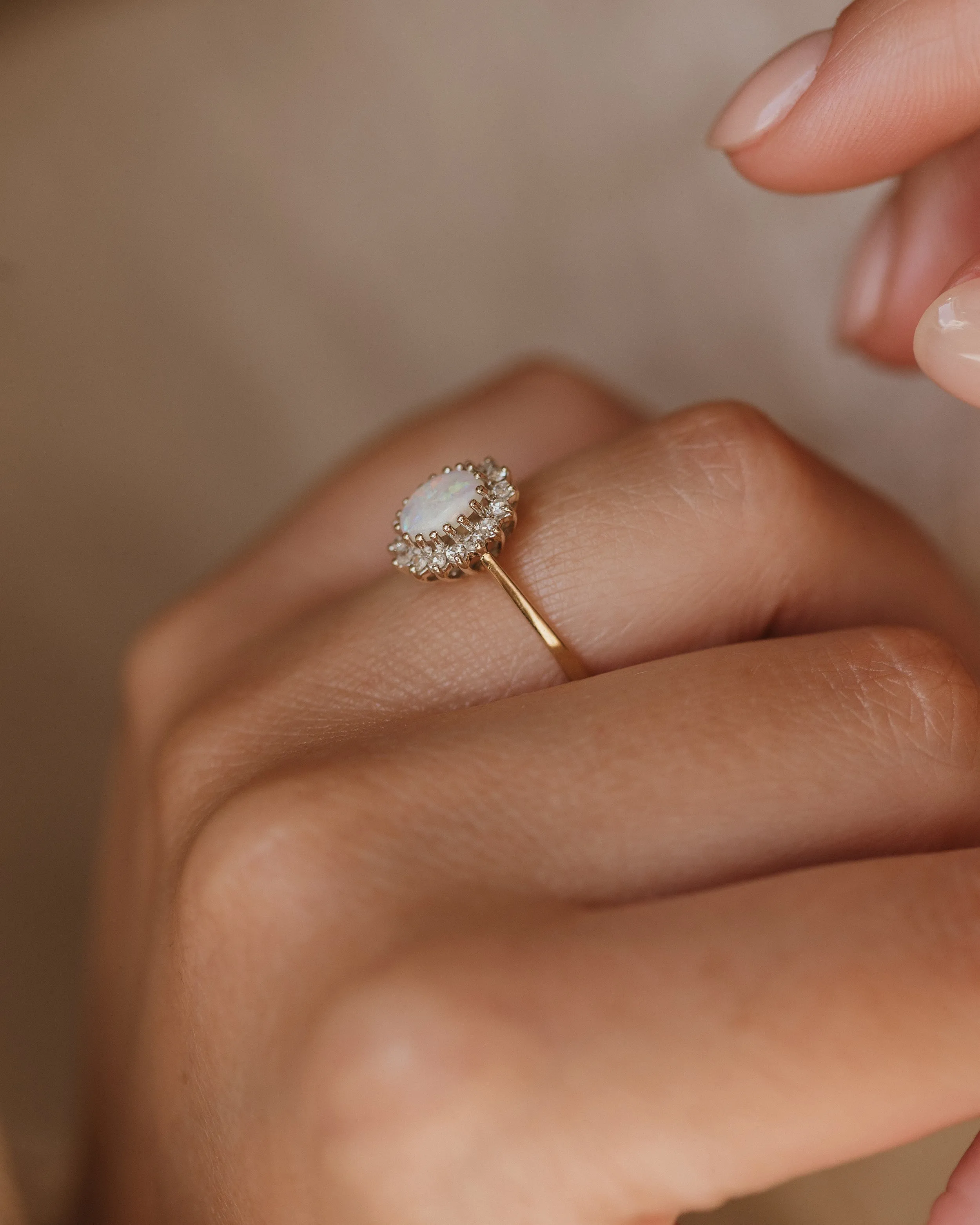 Marian 1983 Vintage 9ct Gold Opal & Diamond Cluster Ring sold by Rock n Rose product image thumbnail 2