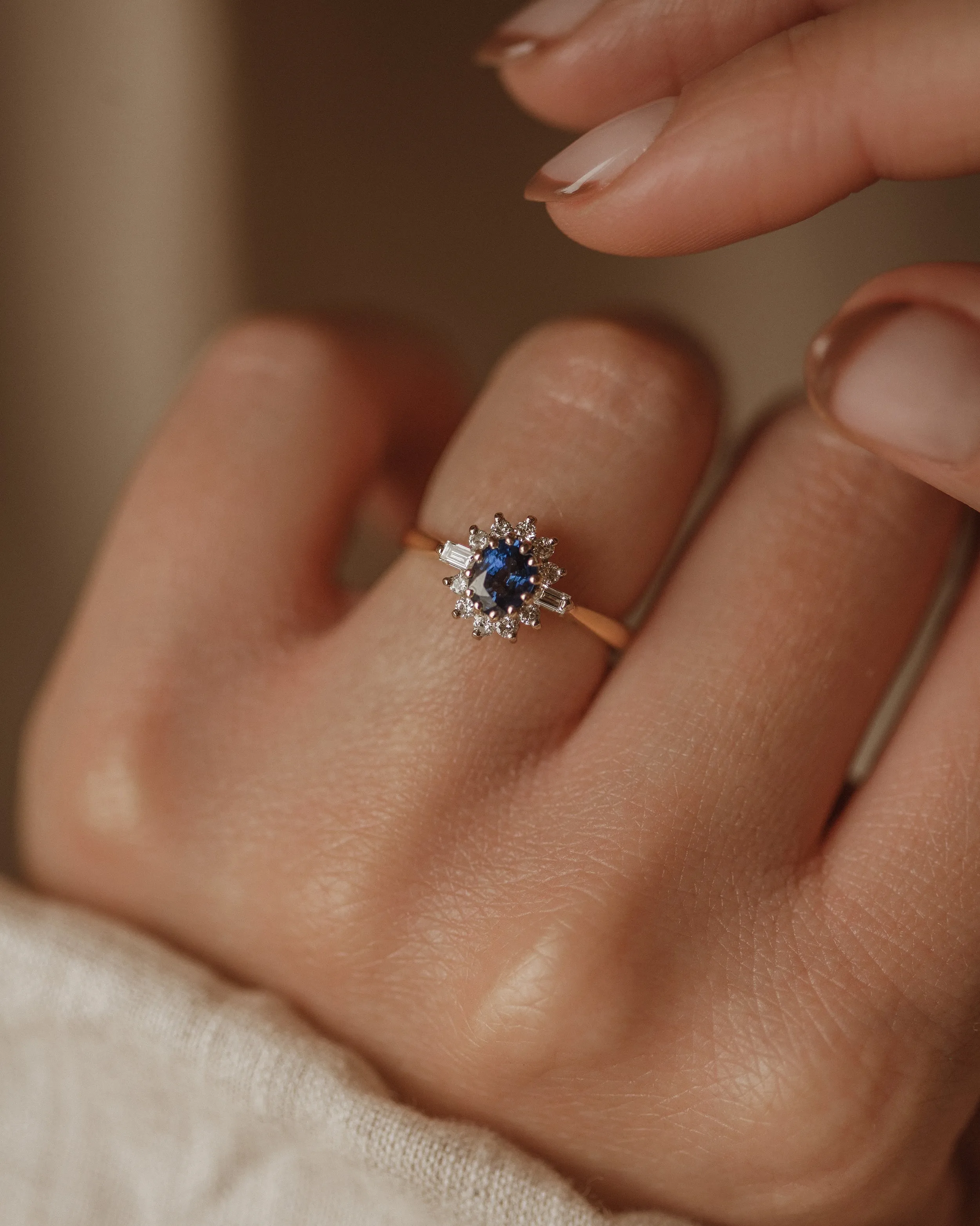 Ottilie Vintage 18ct Gold Sapphire & Diamond Cluster Ring sold by Rock n Rose