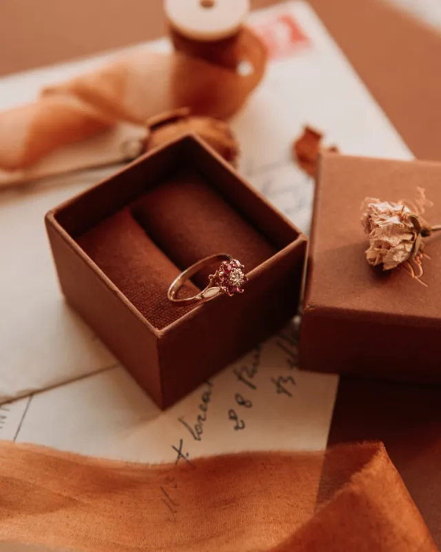 Lucille 9ct Gold Diamond & Ruby Ring sold by Rock n Rose