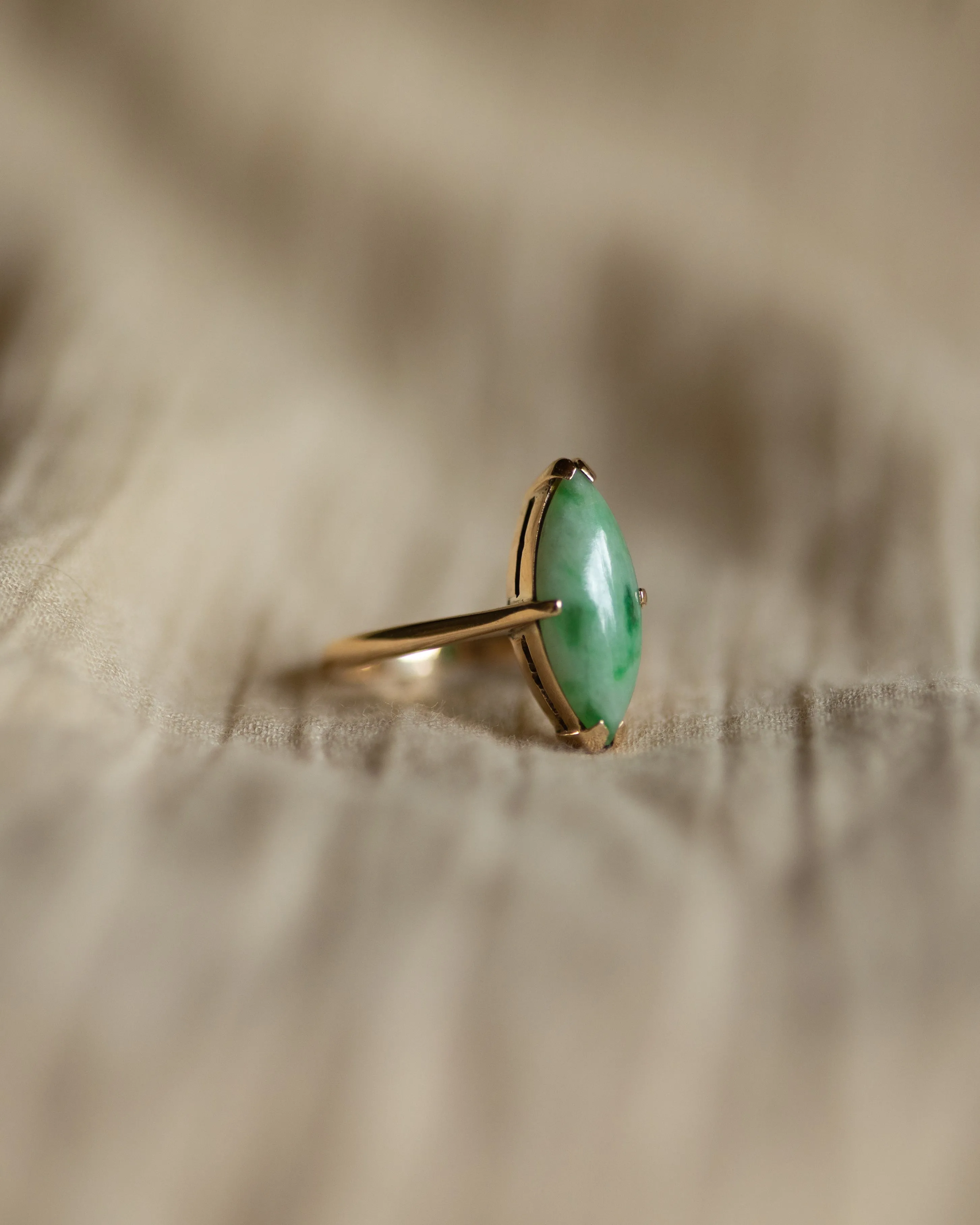 Gretchen Vintage 14ct Gold Jade Marquise Ring sold by Rock n Rose product image thumbnail 4