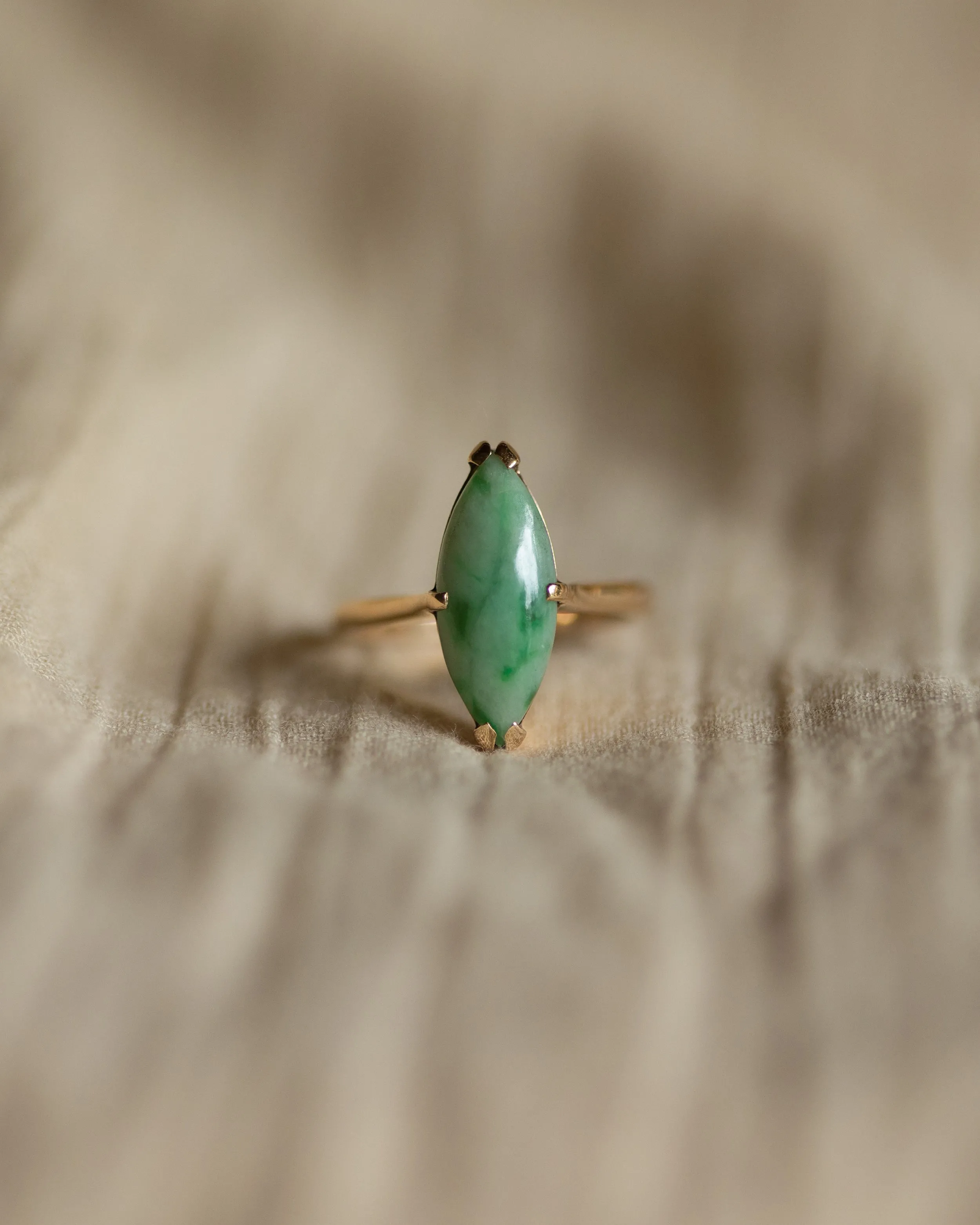 Gretchen Vintage 14ct Gold Jade Marquise Ring sold by Rock n Rose product image thumbnail 3