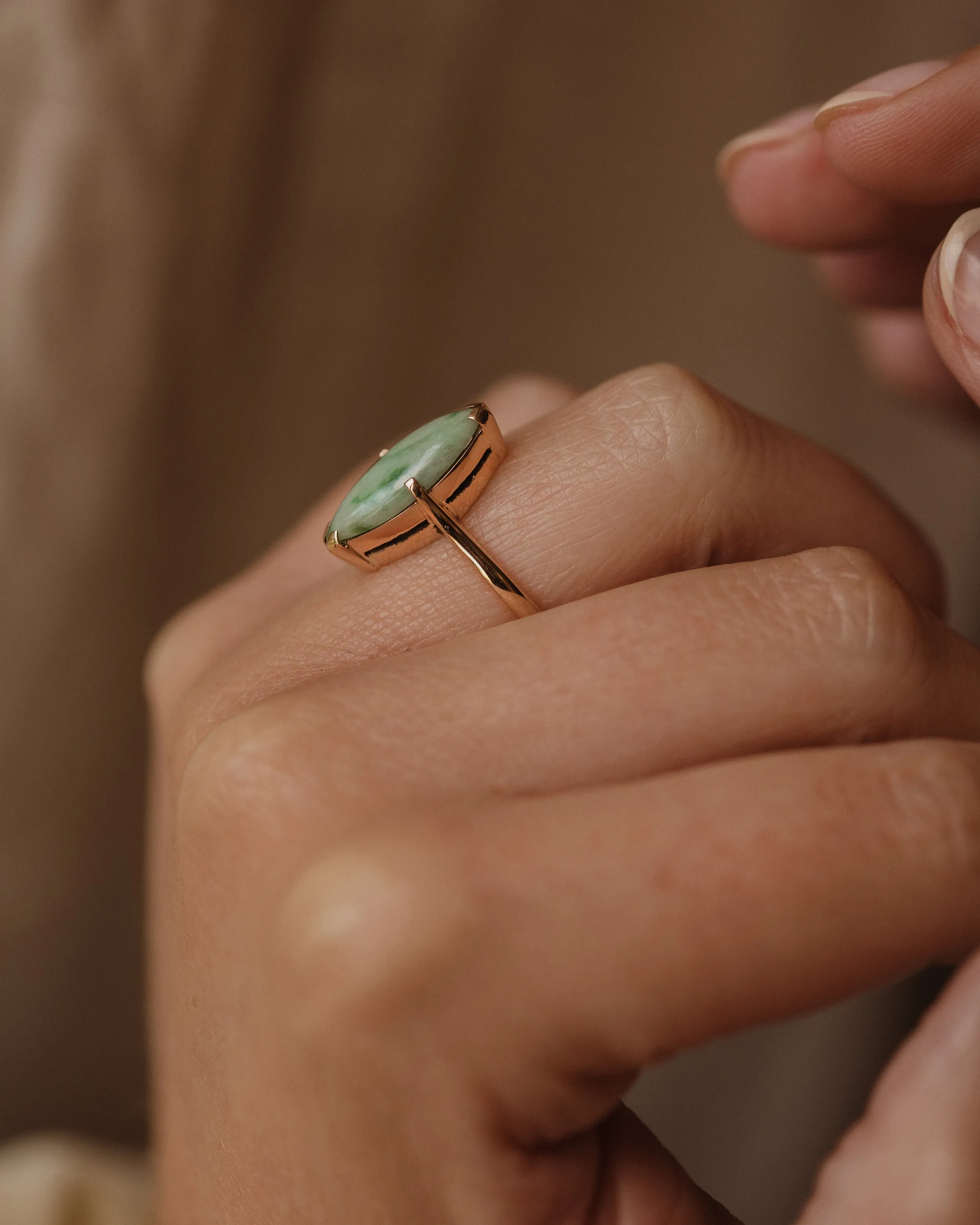 Gretchen Vintage 14ct Gold Jade Marquise Ring sold by Rock n Rose product image thumbnail 2