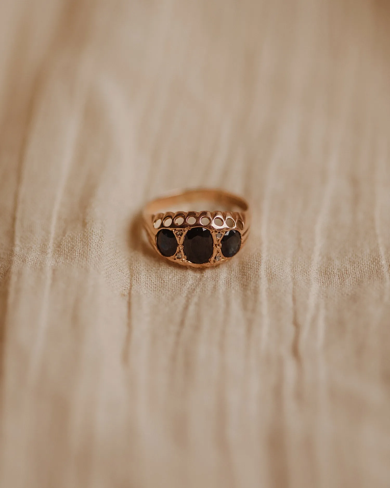 Victoria 1915 9ct Gold Vintage Sapphire & Diamond Ring sold by Rock n Rose product image thumbnail 2