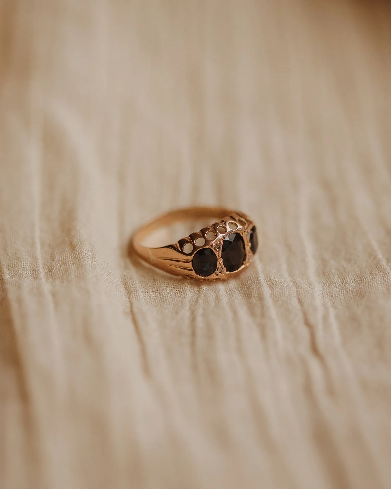 Victoria 1915 9ct Gold Vintage Sapphire & Diamond Ring sold by Rock n Rose product image thumbnail 3