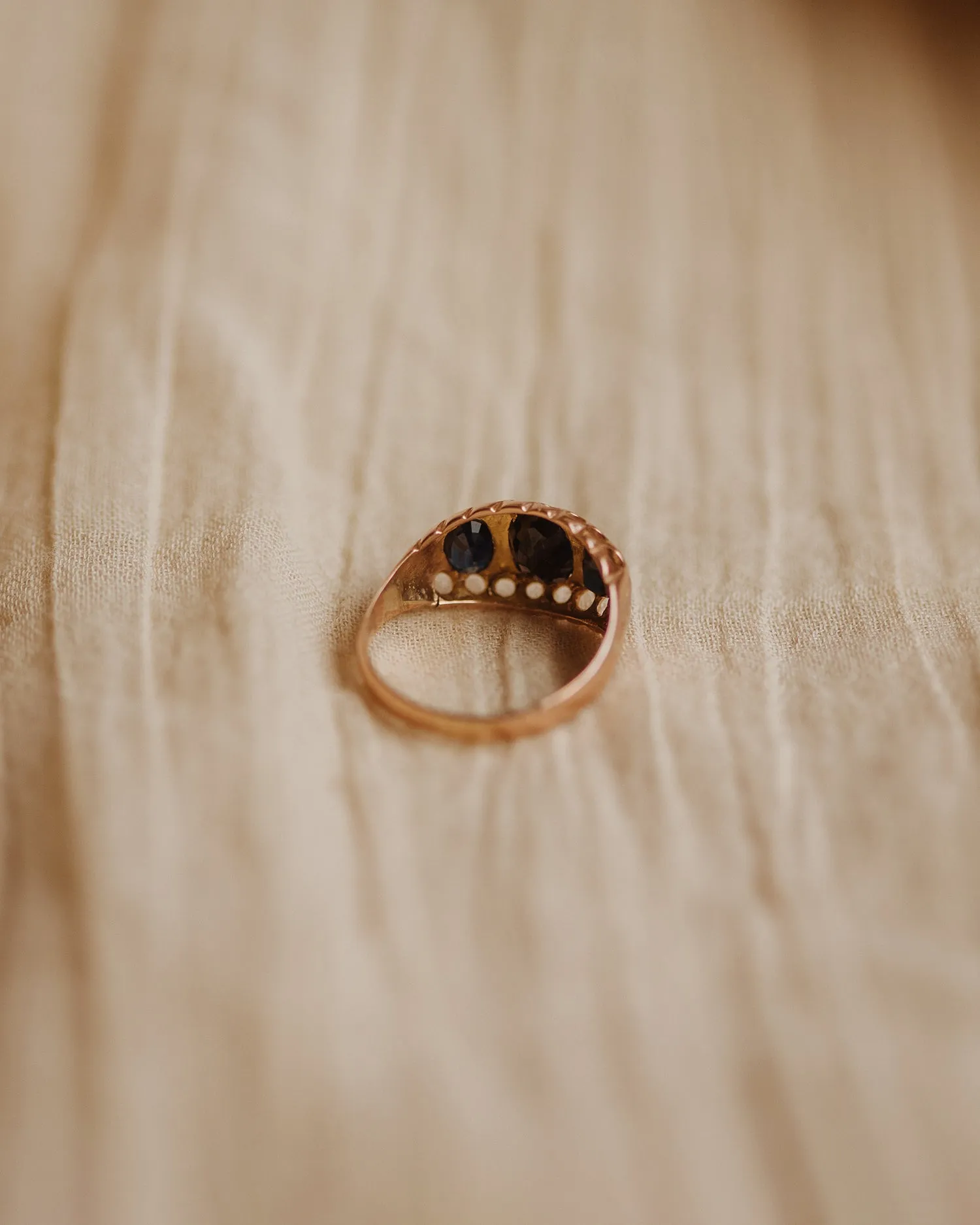 Victoria 1915 9ct Gold Vintage Sapphire & Diamond Ring sold by Rock n Rose product image thumbnail 4