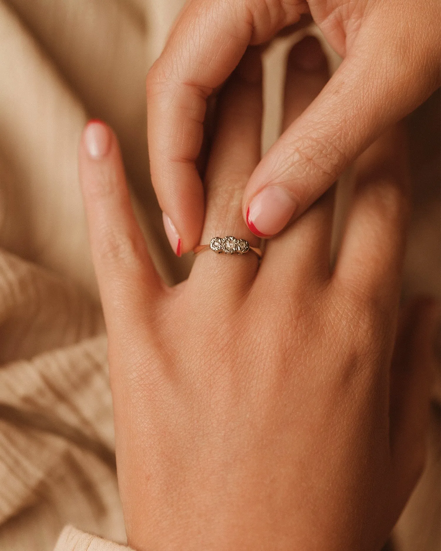 Guinevere 9ct Gold Diamond Trilogy Ring sold by Rock n Rose