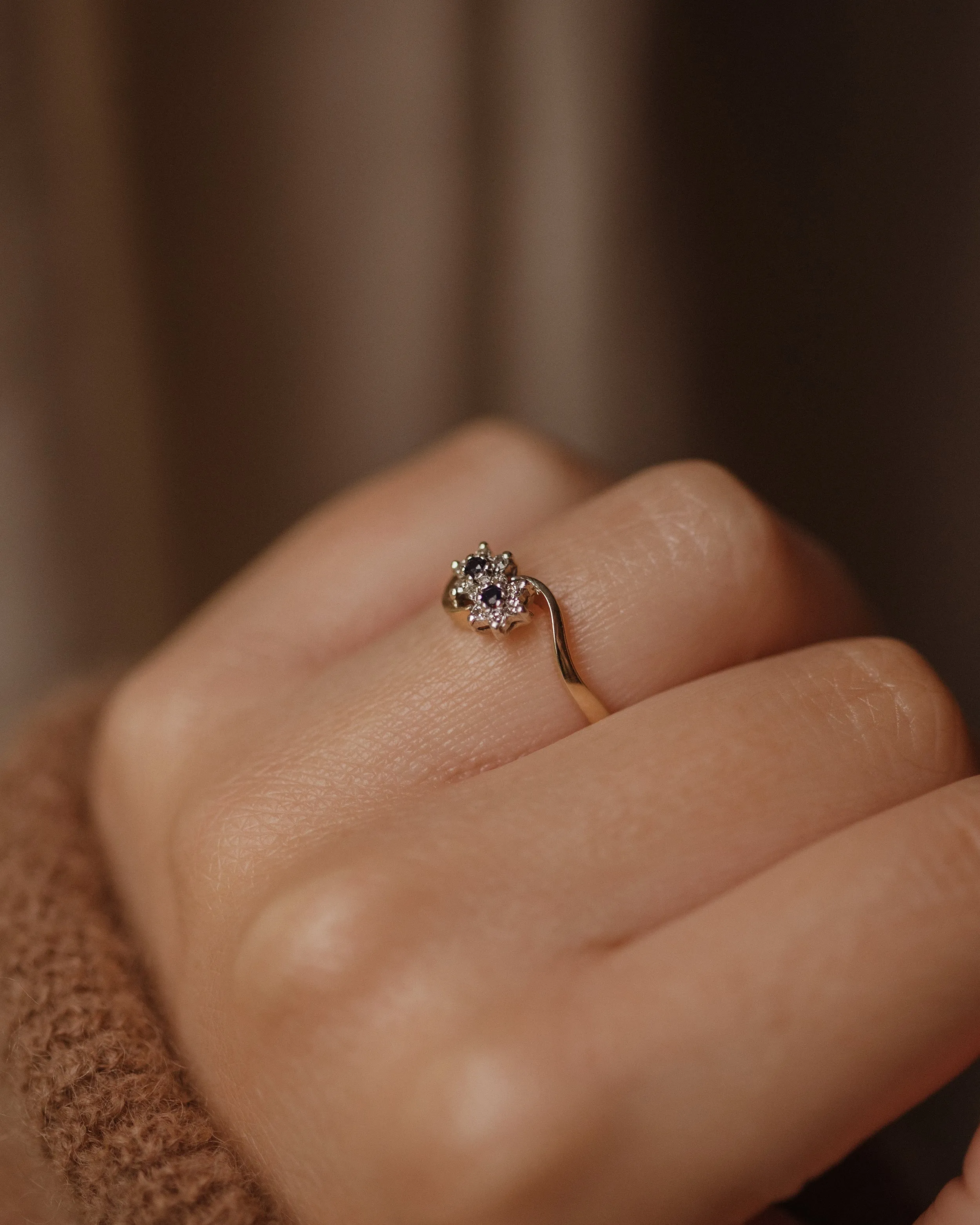 Leona 1983 Vintage 9ct Gold Sapphire & Diamond Cluster Ring sold by Rock n Rose product image thumbnail 3