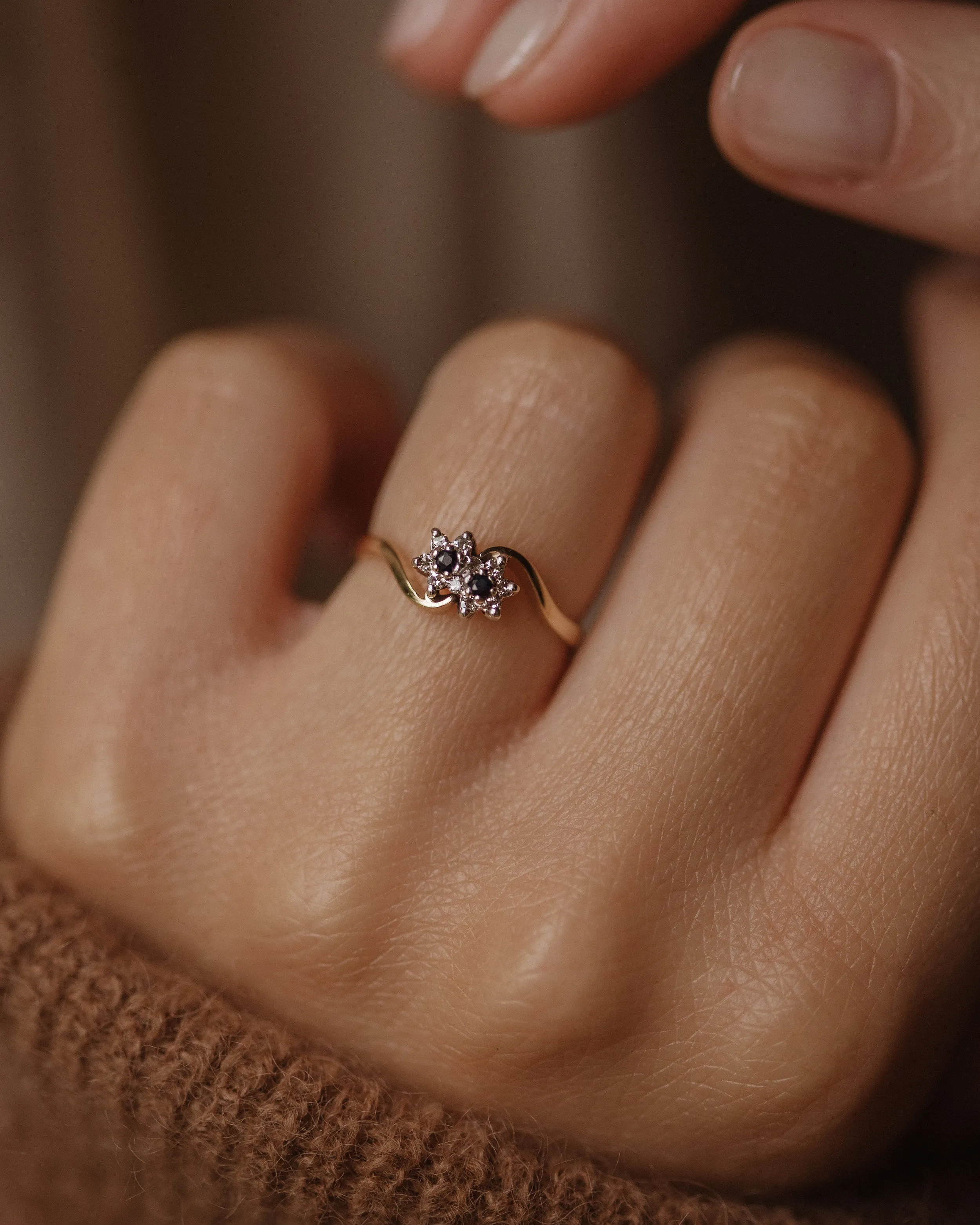 Leona 1983 Vintage 9ct Gold Sapphire & Diamond Cluster Ring sold by Rock n Rose product image thumbnail 2