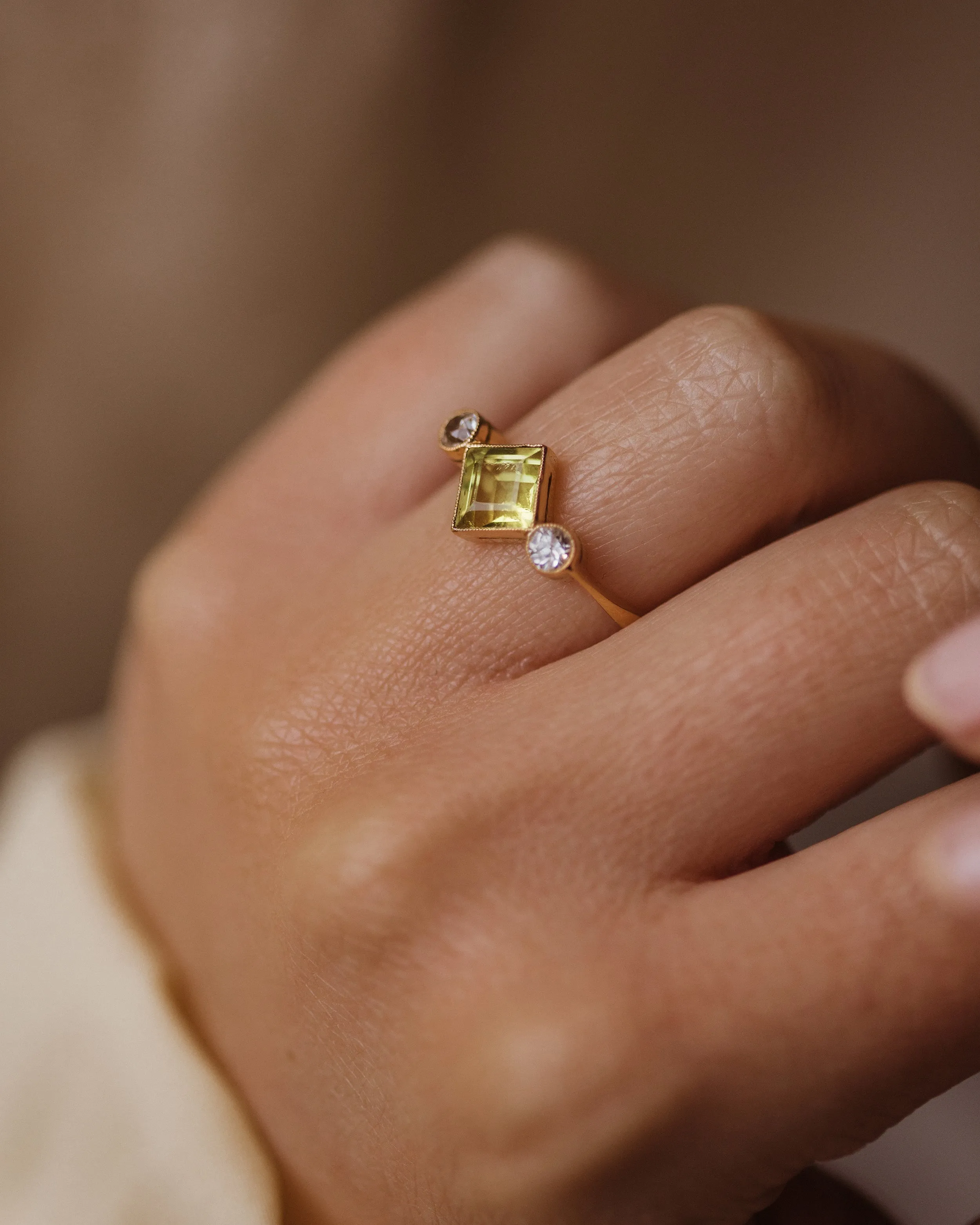 Inez Antique 18ct Gold Green Paste & Sapphire Trilogy Ring sold by Rock n Rose product image thumbnail 2