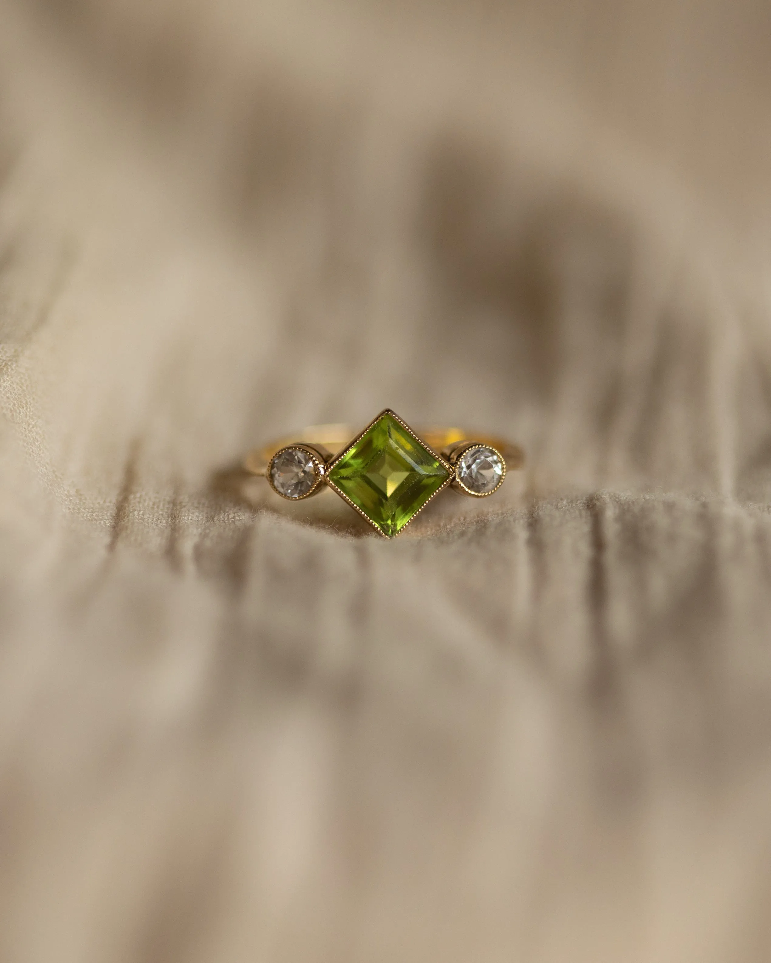 Inez Antique 18ct Gold Green Paste & Sapphire Trilogy Ring sold by Rock n Rose product image thumbnail 3