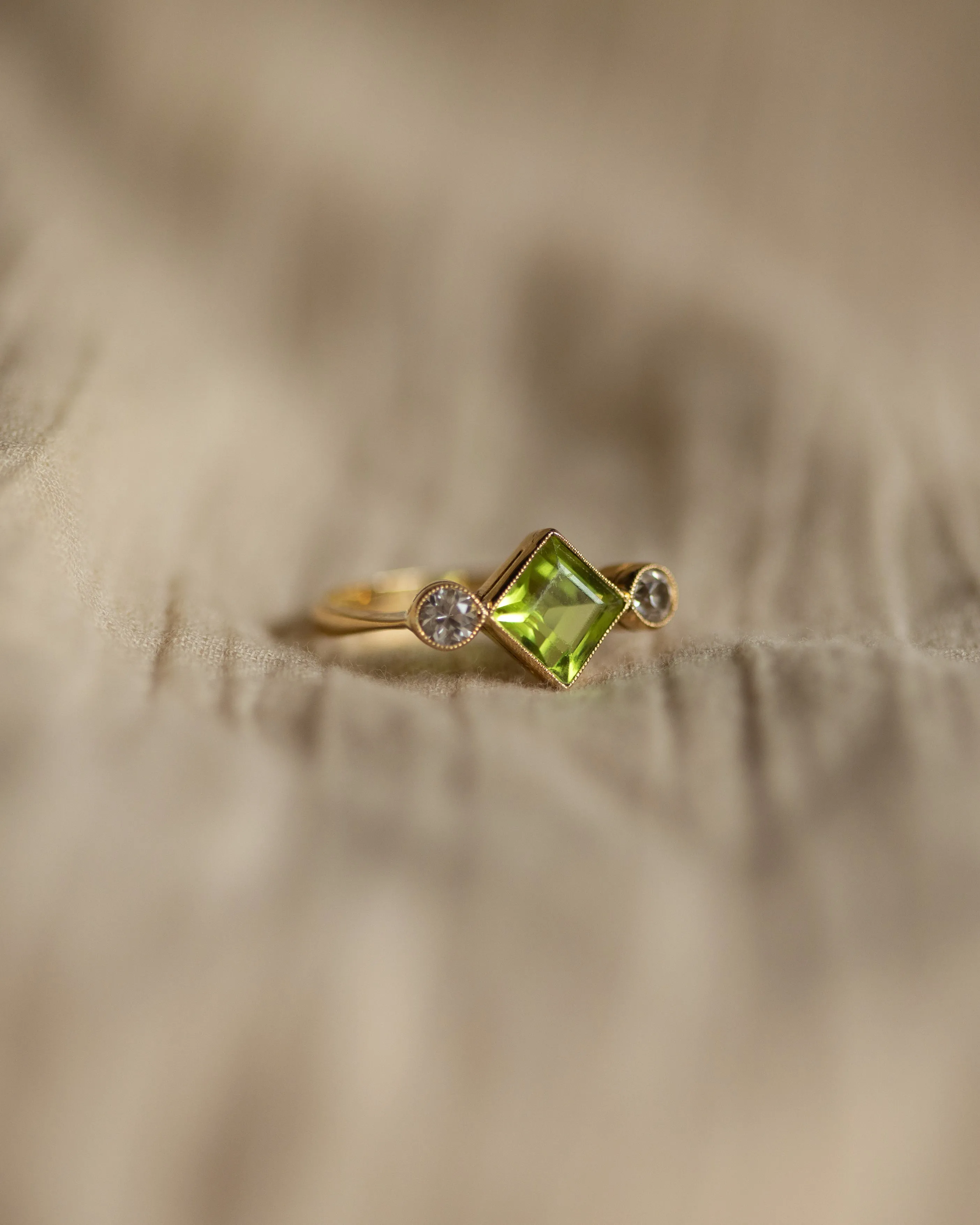 Inez Antique 18ct Gold Green Paste & Sapphire Trilogy Ring sold by Rock n Rose product image thumbnail 4