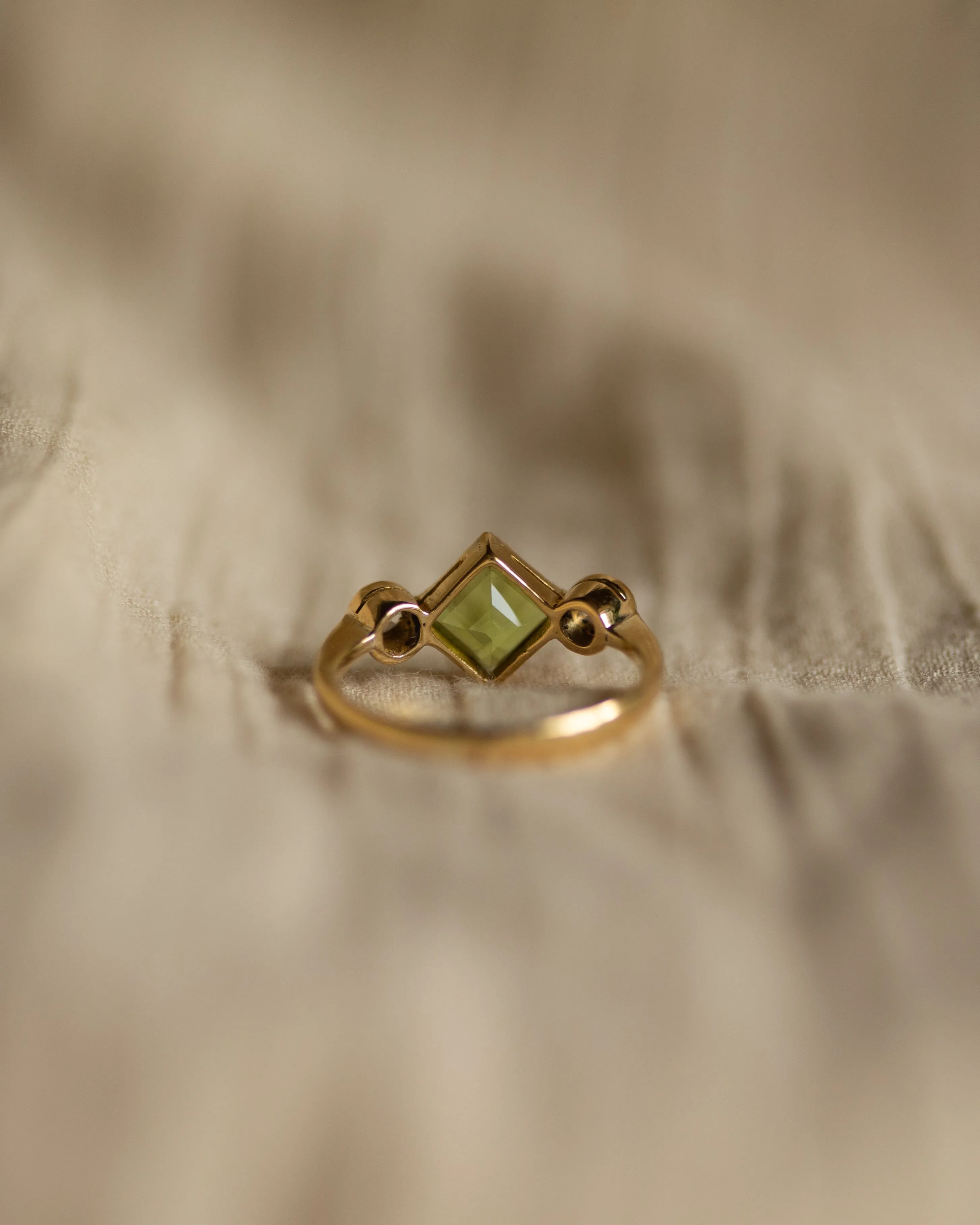 Inez Antique 18ct Gold Green Paste & Sapphire Trilogy Ring sold by Rock n Rose product image thumbnail 5
