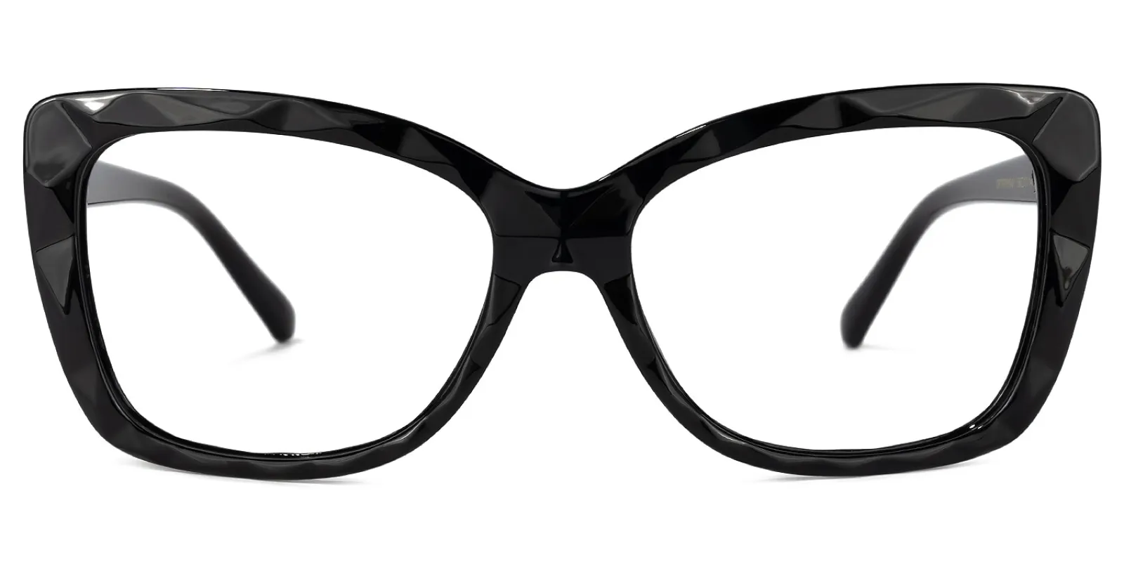 Letitia - Bold Faceted Black Rectangle Glasses sold by Vooglam
