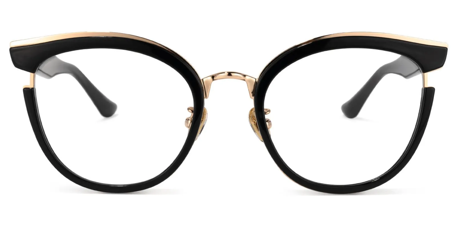 Retro Black Cat Eye Round Glasses Gold Accents sold by Vooglam