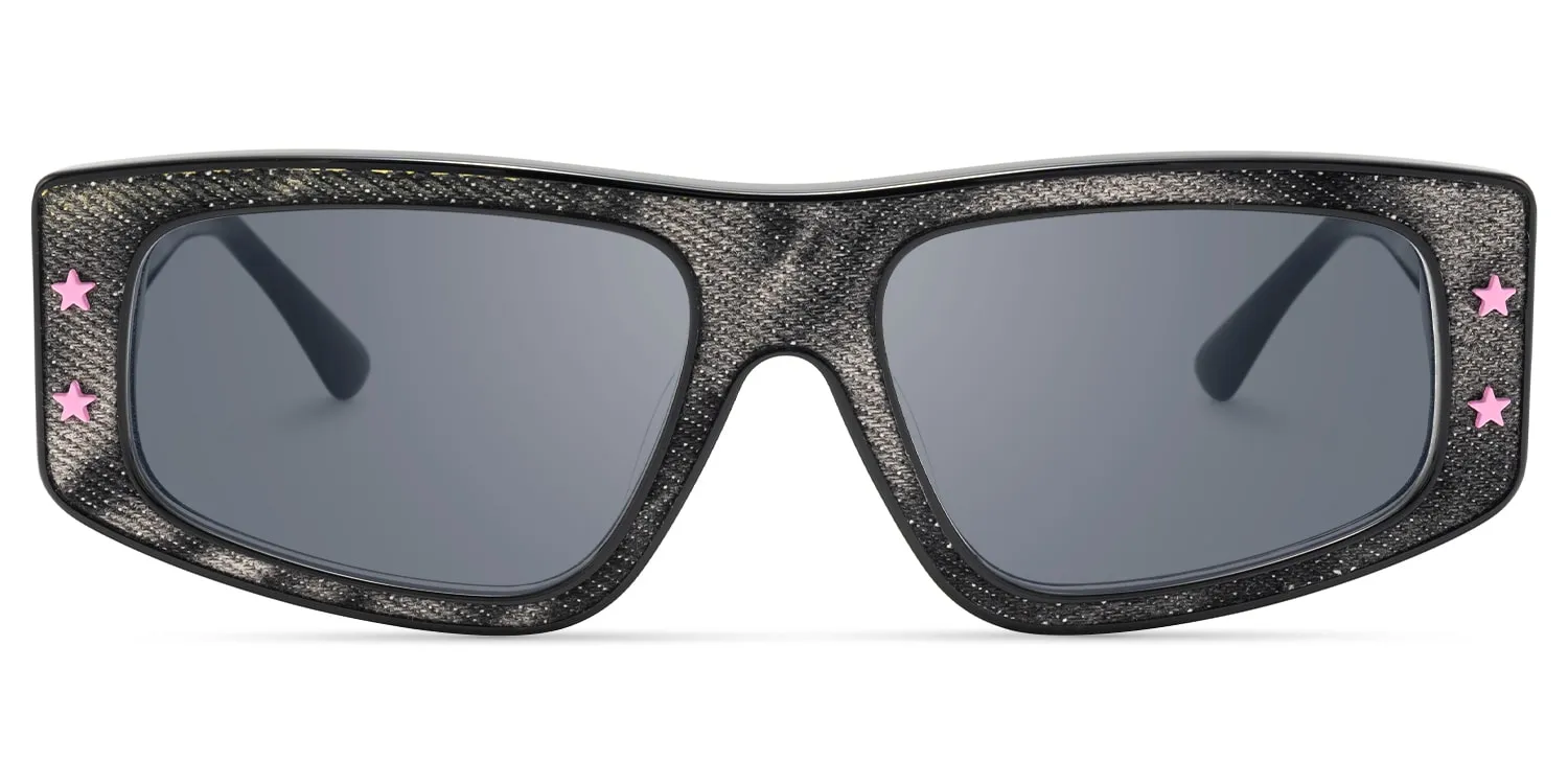Maeva - Rectangle Black Sunglasses sold by Vooglam