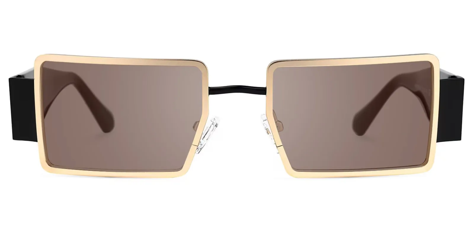 Anitta - Gold Rim Rectangular Sunglasses Bold Temples sold by Vooglam