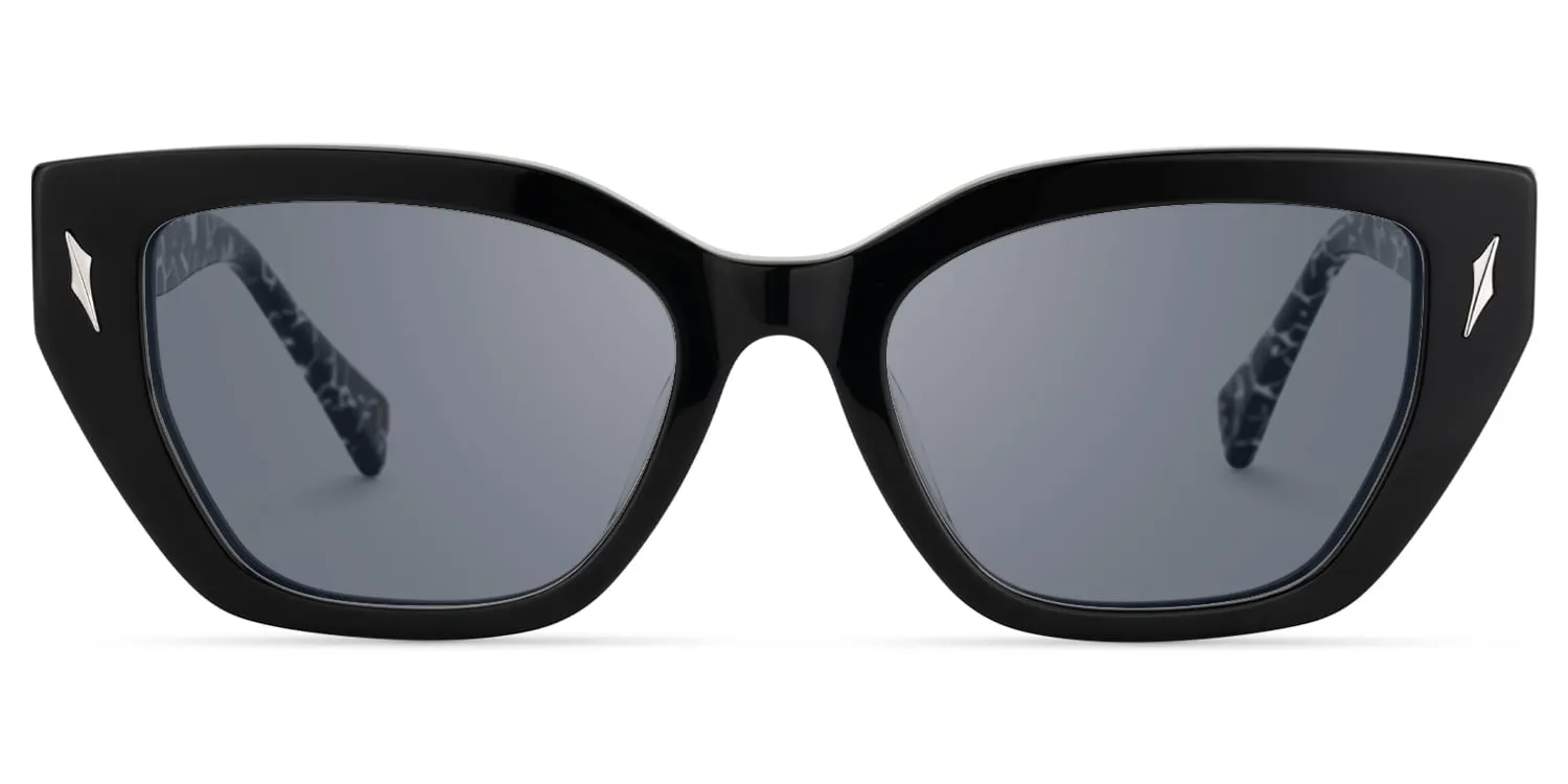 Naiara - Rectangle Black Sunglasses sold by Vooglam