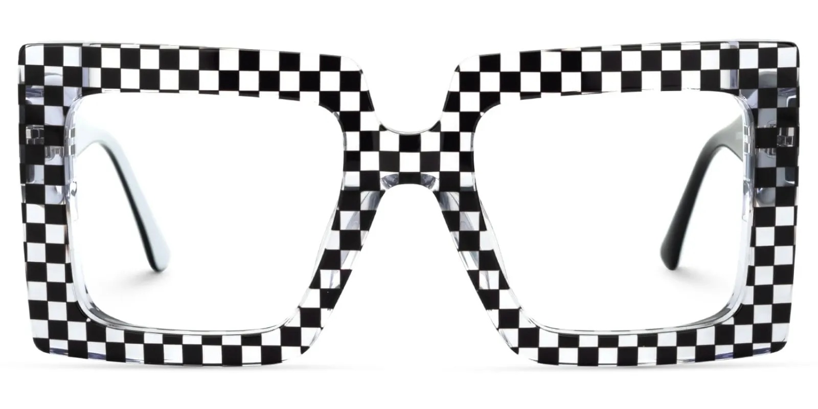 Ferial - Square Black & Crystal Checkered Glasses sold by Vooglam