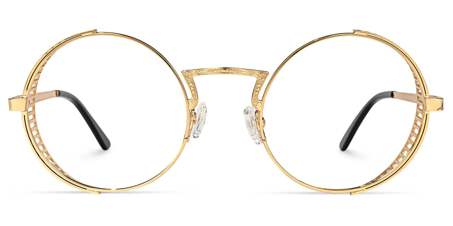 Rojas - Vintage-inspired Gold Round Eyeglasses sold by Vooglam