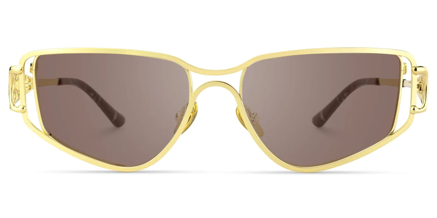 Sakina - Geometric Gold Sunglasses sold by Vooglam