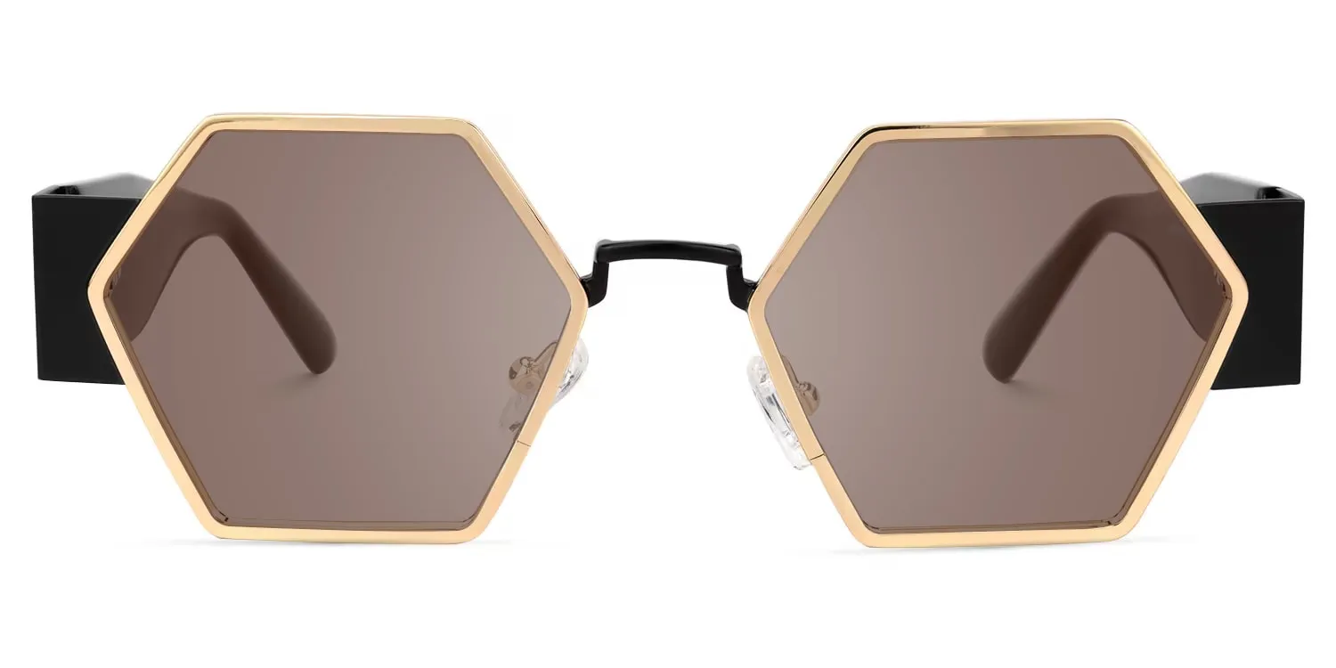 Lizzy - Geometric Gold Sunglasses sold by Vooglam