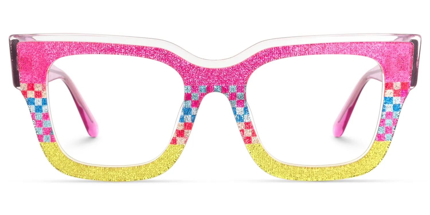 Lalasa - Vibrant Pink Glitter Rectangular Glasses sold by Vooglam product image thumbnail 2