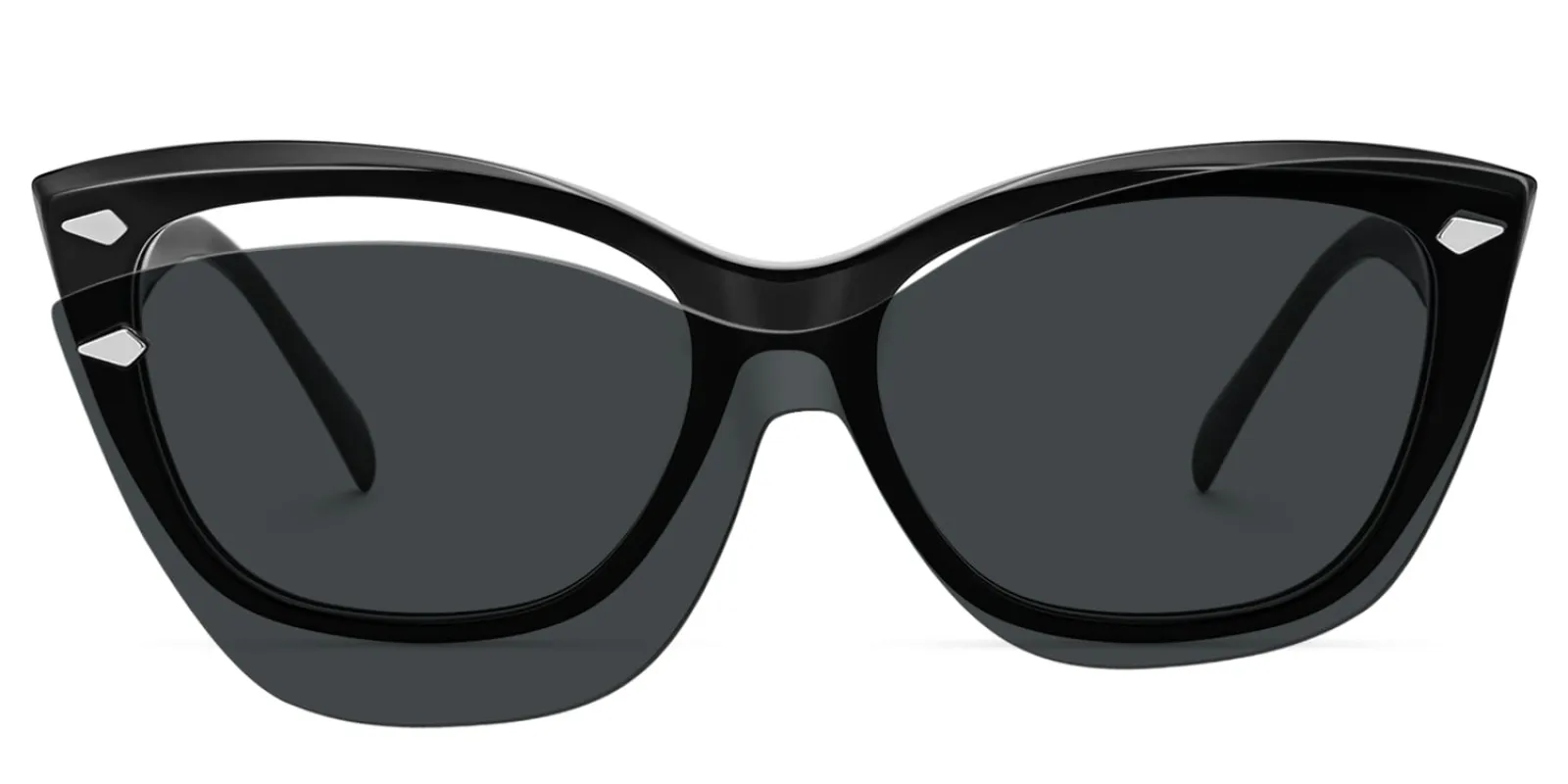 Fineen - Cat Eye Black Clip-on Sunglasses sold by Vooglam