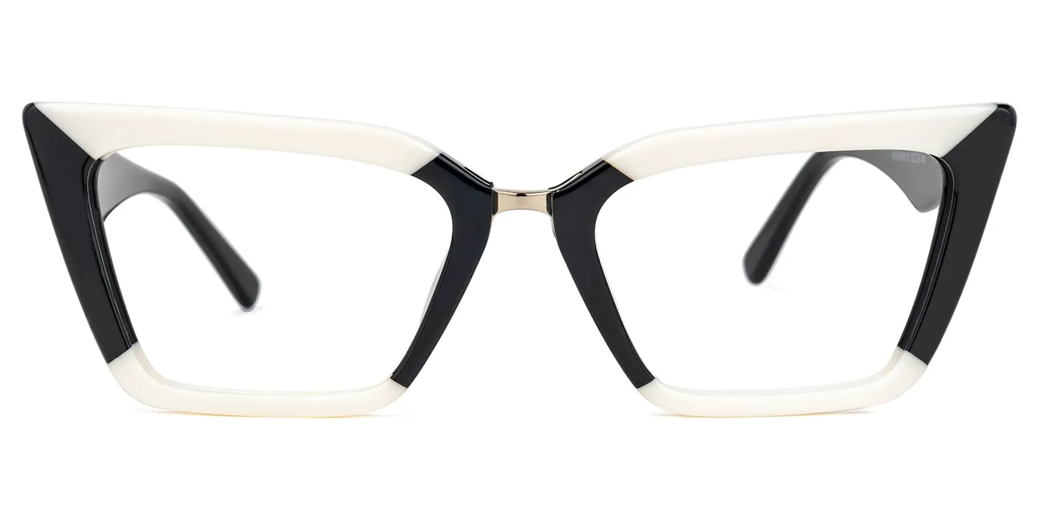 Petrie - Retro Bold Black & White Cat-Eye Glasses sold by Vooglam product image thumbnail 2