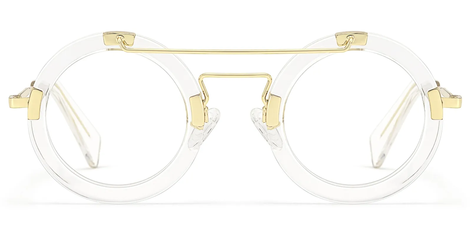 Perkins - Clear Round Retro Aviator Frame Glasses sold by Vooglam