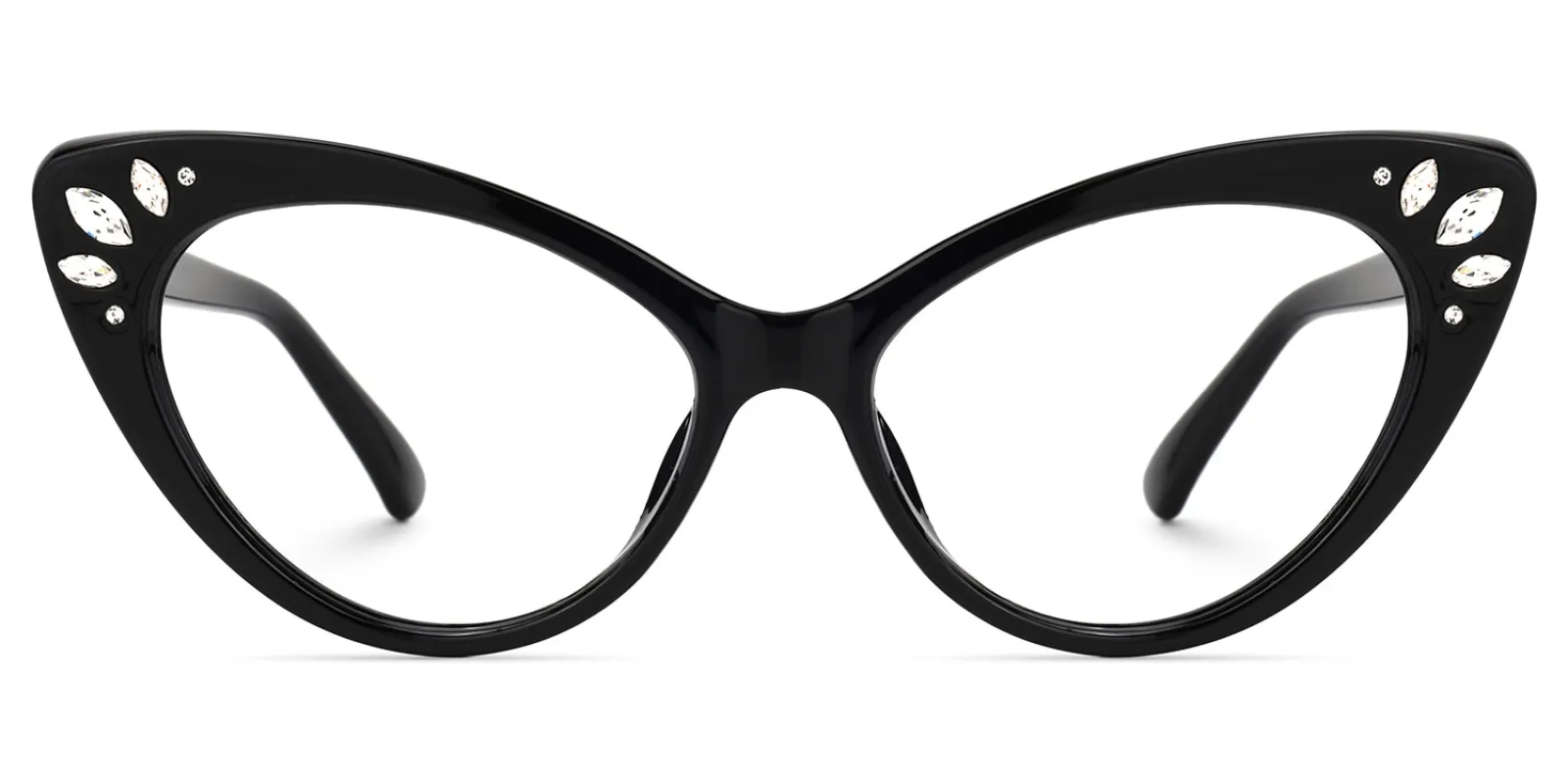 Emmie - Black Rhinestone Designed Cat Eye Glasses sold by Vooglam