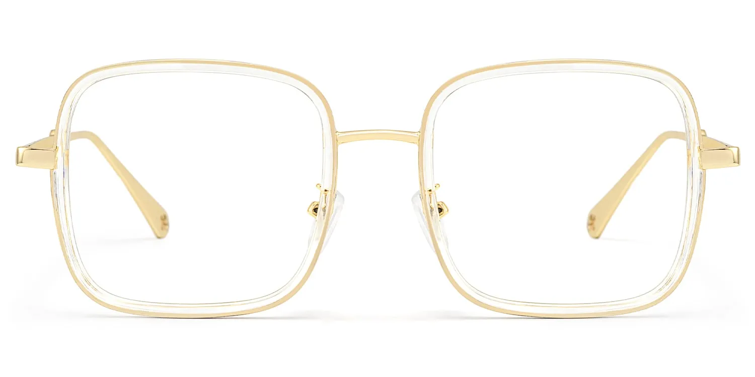 Jace - Clear Square Designer Glasses Gold Temples sold by Vooglam