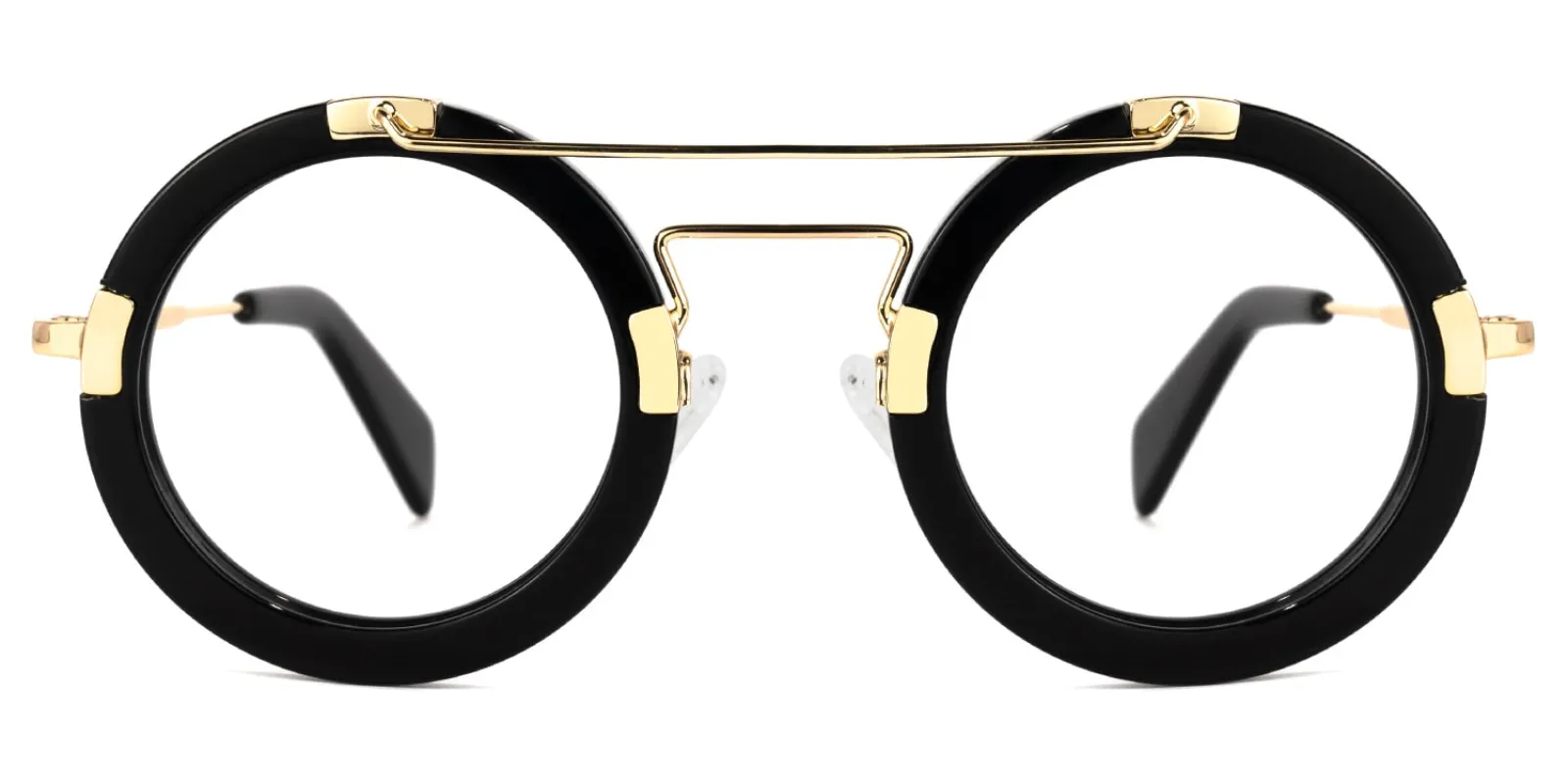 Perkins - Bold Round Black & Gold Retro Glasses sold by Vooglam