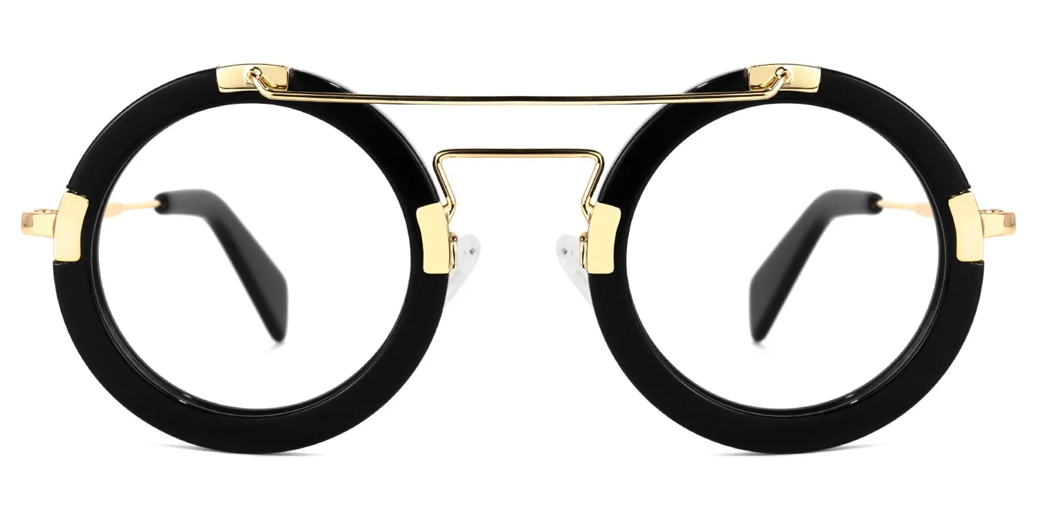 Perkins - Bold Round Black & Gold Retro Glasses sold by Vooglam