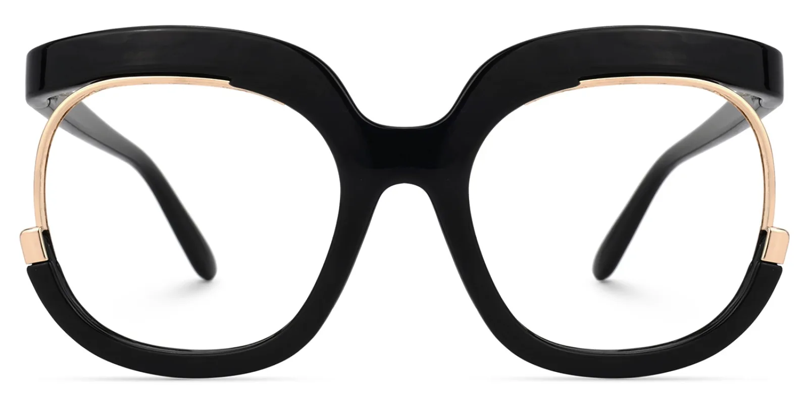 Fredia - Bold Black Glasses with Gold Accents sold by Vooglam