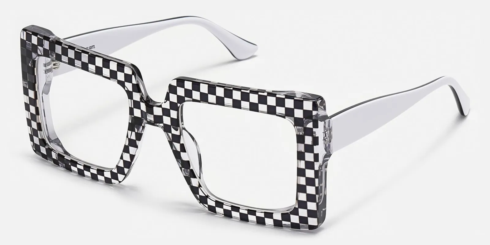 Ferial - Square Black & Crystal Checkered Glasses made by Vooglam