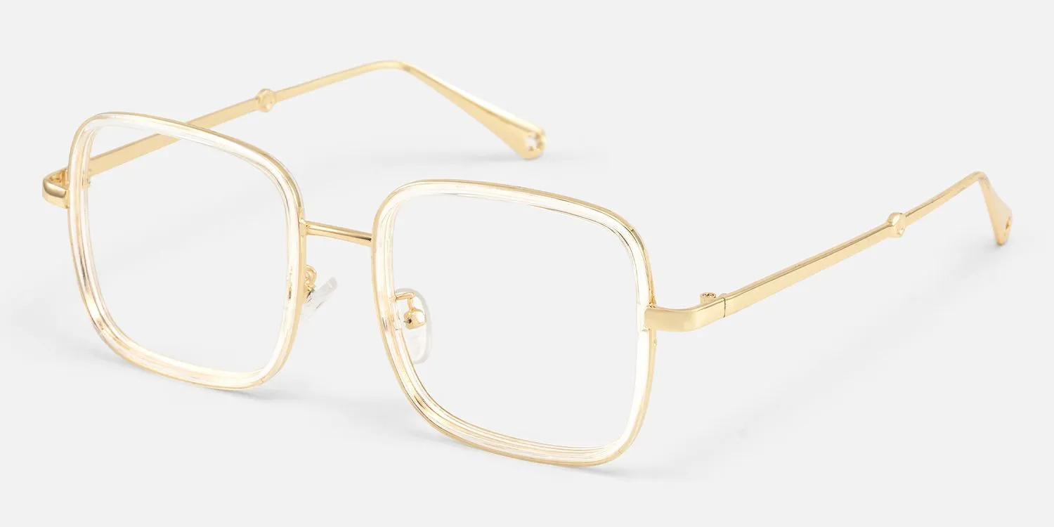Jace - Clear Square Designer Glasses Gold Temples sold by Vooglam
