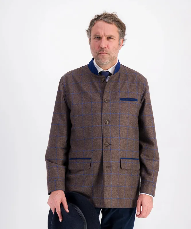 Alexander jacket in sky blue checked wool made by Berteil
