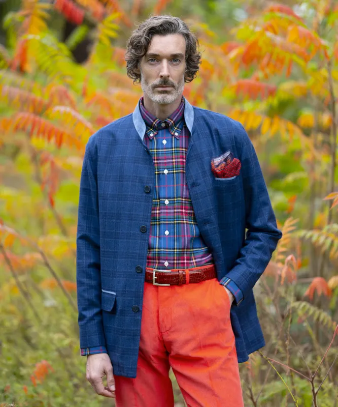 Wool alexander jacket with blue check made by Berteil