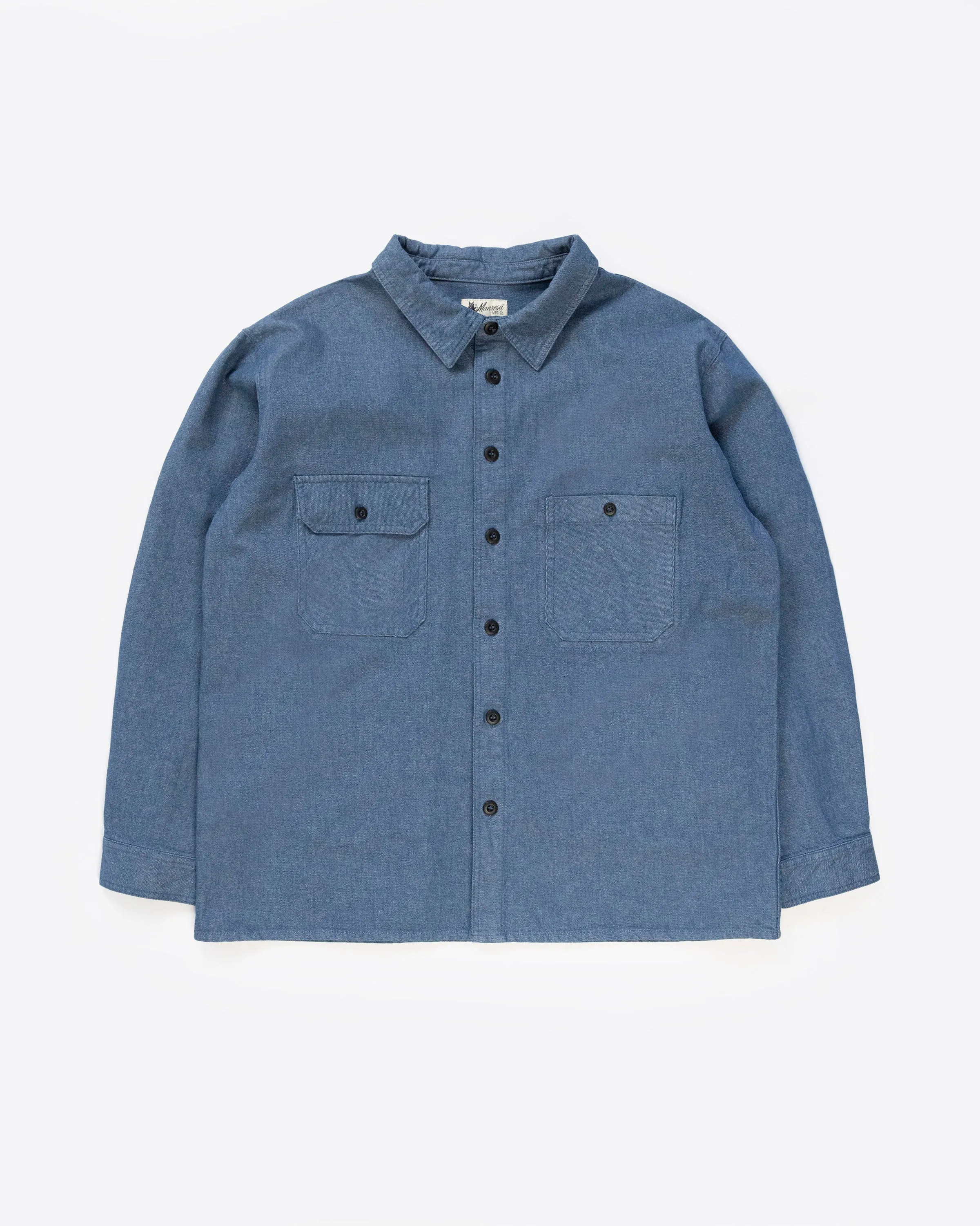 The Lachlan Shirt in Blue Denim sold by Manresa