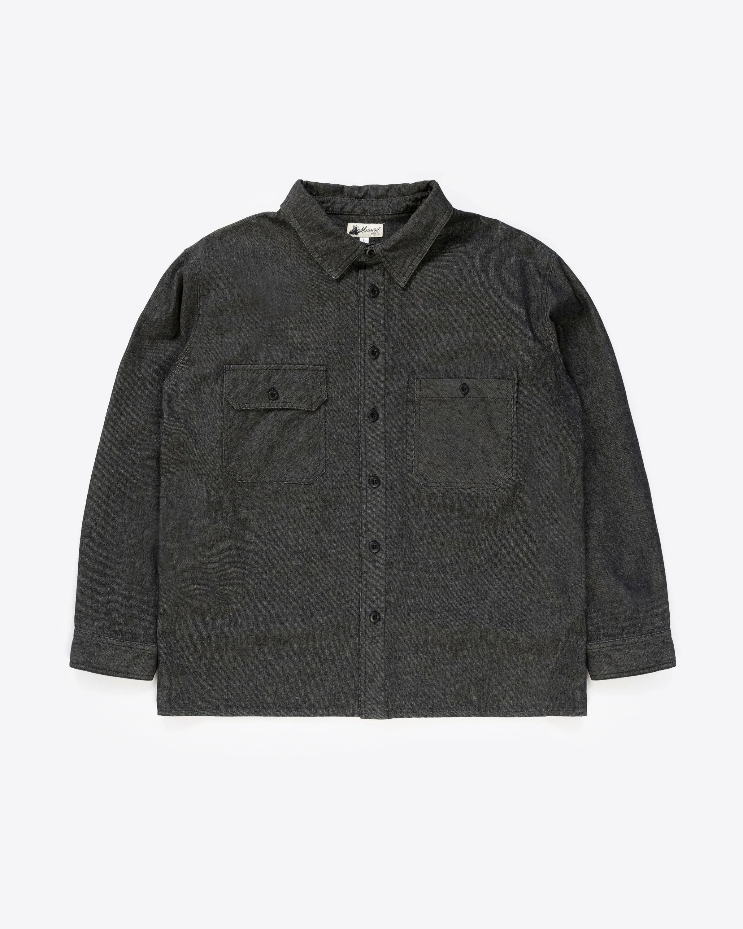 The Lachlan Shirt in Black Denim sold by Manresa