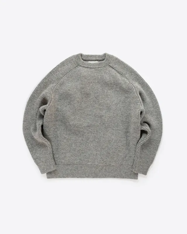 The Crawford Sweater in Gray Shetland sold by Manresa