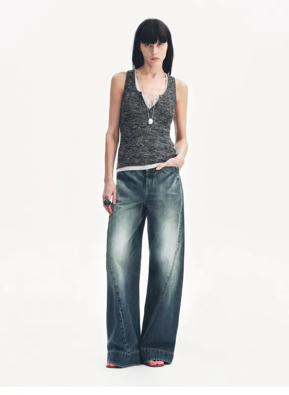 "Summer Night Starry Sky" Cotton and Linen Blended Henley Collar Beaded Vest Summer made by Firelady Fur