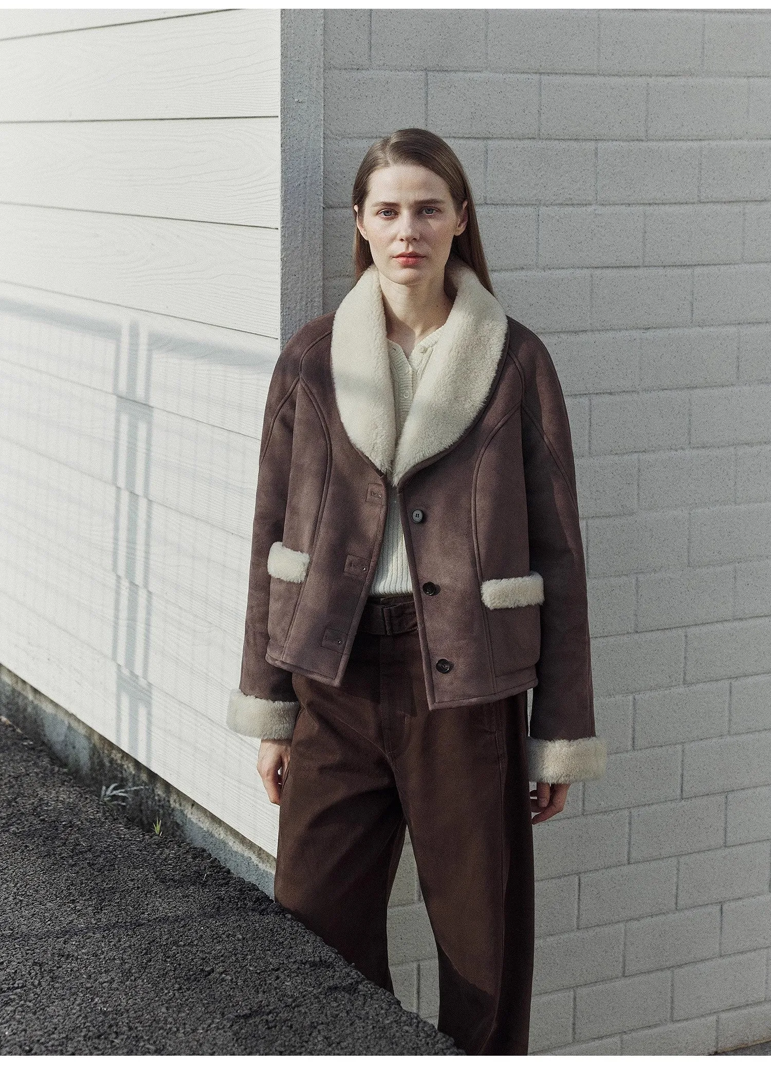 "Pure Era" imported high-quality lamb contrast color fruit collar short wool fur coat sold by Firelady Sheepskin