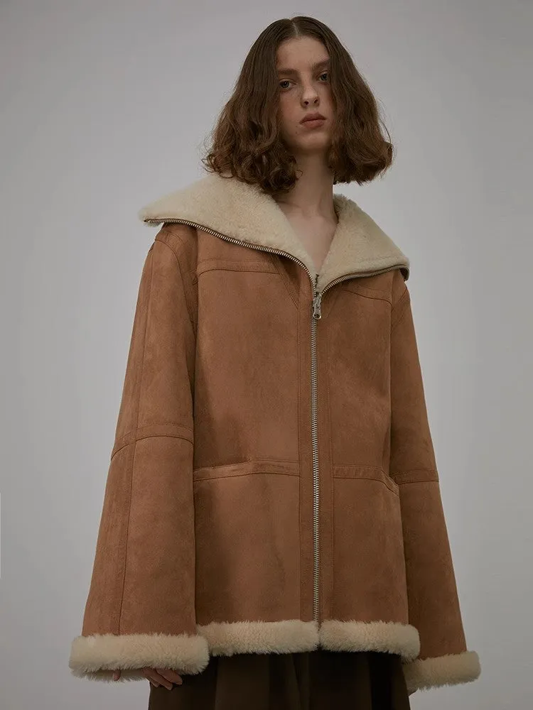“August Night”Wool Artificial Compound Leather Reversible Shearling Jacket sold by Firelady Sheepskin