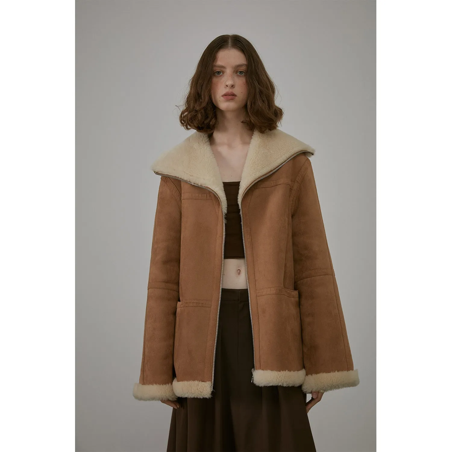 “August Night”Wool Artificial Compound Leather Reversible Shearling Jacket sold by Firelady Sheepskin product image thumbnail 2