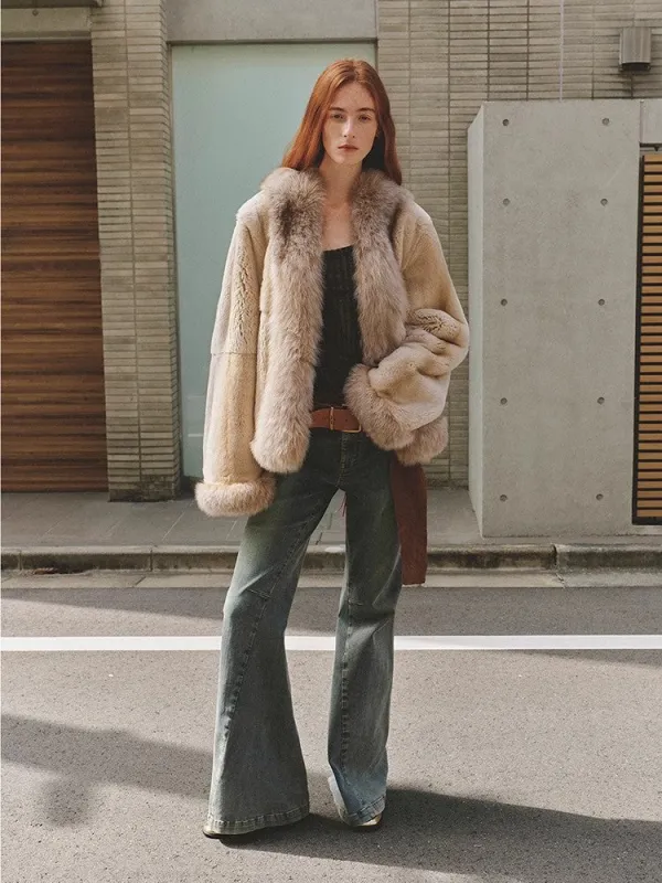Paris pictorial Vintage two-tone fox fur collar soft otter fur jacket sold by Firelady Sheepskin