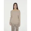 "Warm Women's Formula" French simple and versatile merino wool blended one-neck off-the-shoulder sweater sold by Firelady Sheepskin