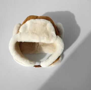 Merino wool warm earmuffs genuine leather suede aviator hat sold by Firelady Sheepskin product image thumbnail 3