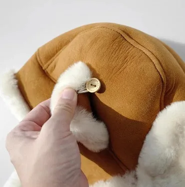 Merino wool warm earmuffs genuine leather suede aviator hat sold by Firelady Sheepskin product image thumbnail 4