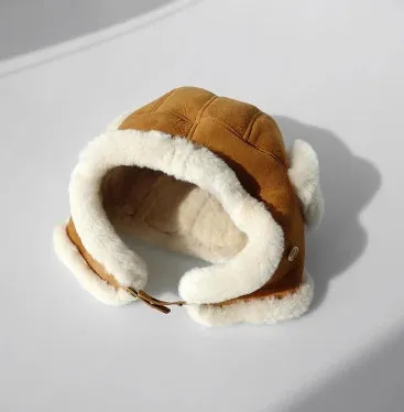 Merino wool warm earmuffs genuine leather suede aviator hat sold by Firelady Sheepskin product image thumbnail 2
